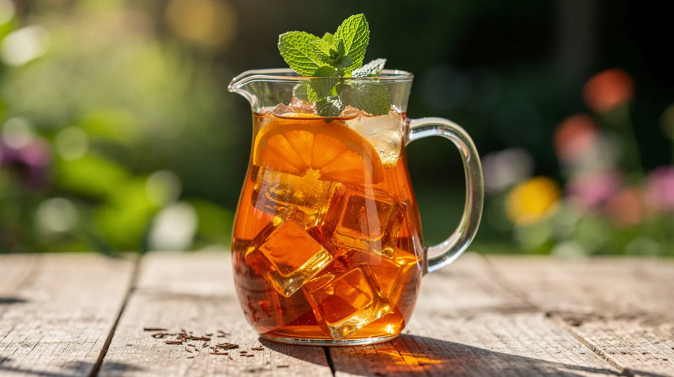 Rooibos na zimno z pomarańczą, lodem i świeżą miętą