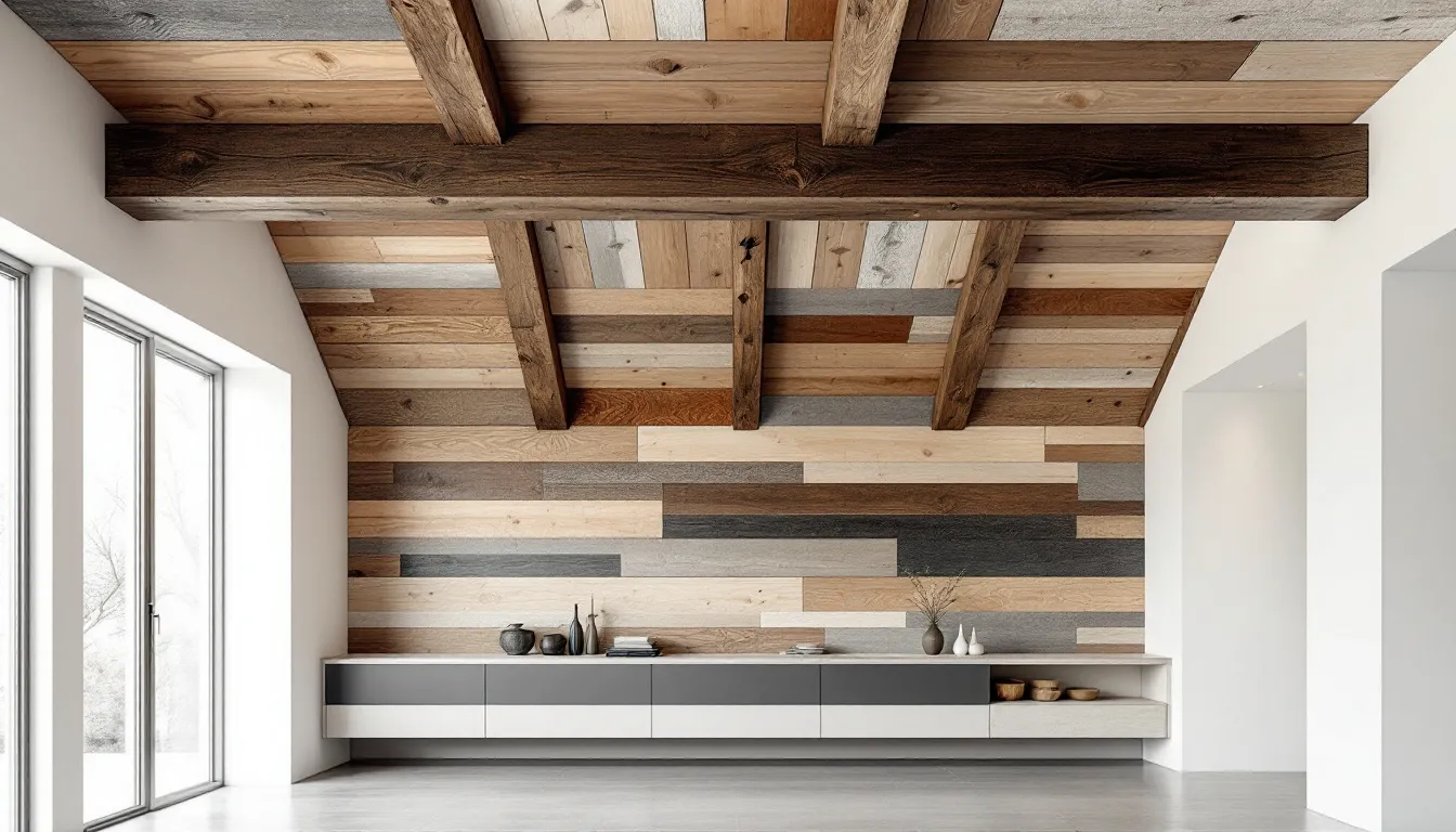 Different types of timber ceilings displayed in a modern interior.