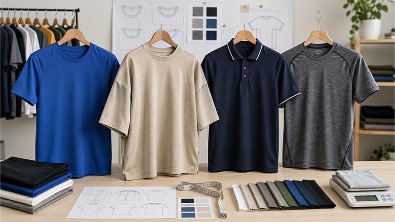 T-shirt fit and fabric comparison including regular, oversized, polo, and performance styles