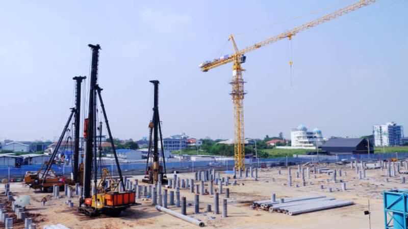 Piles installed on a construction site. 