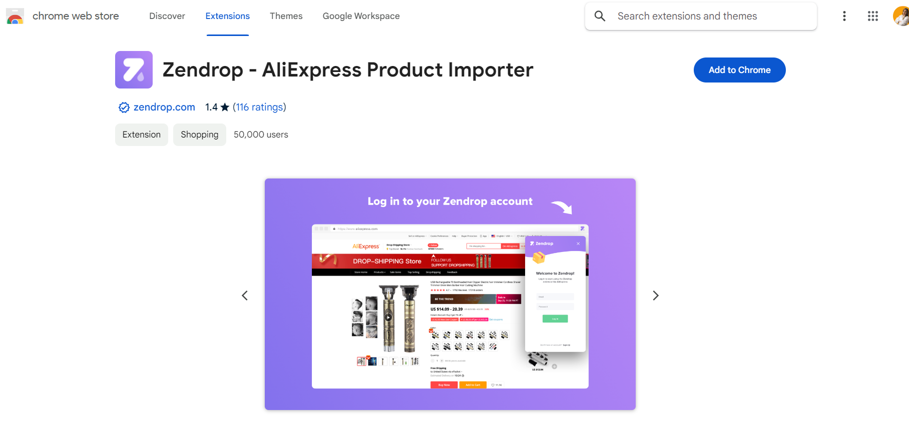 chrome zendrop e commerce store