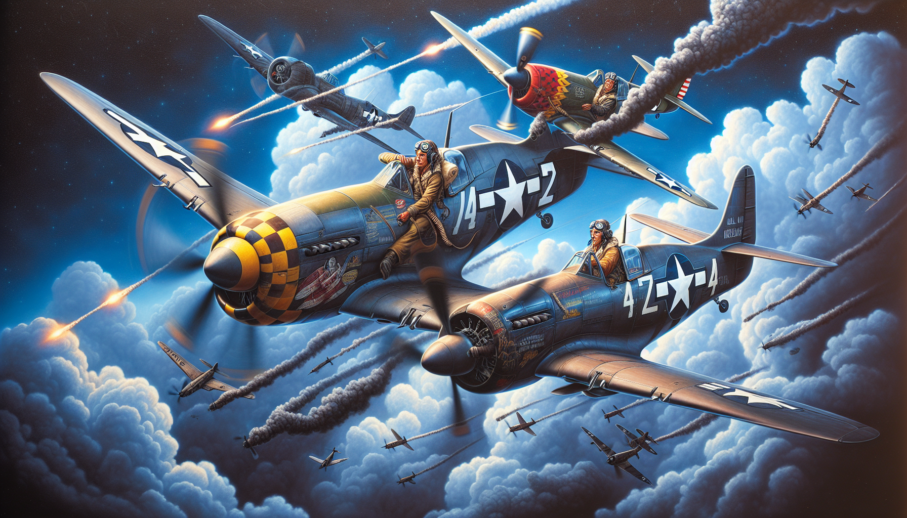 Artistic depiction of notable P-47 pilots in action