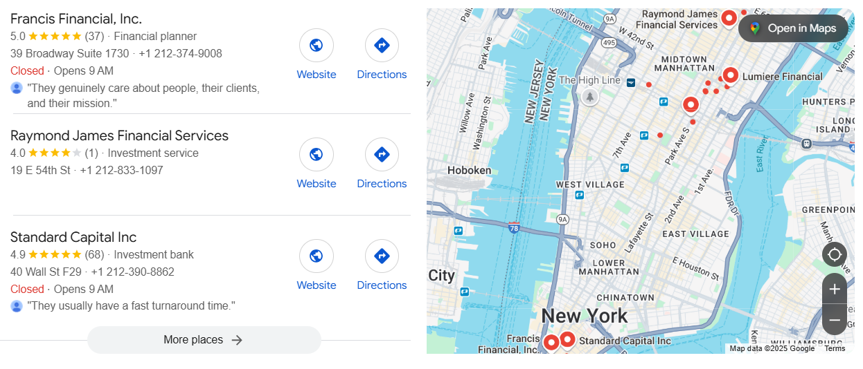 Local SEO for finance authors example. 