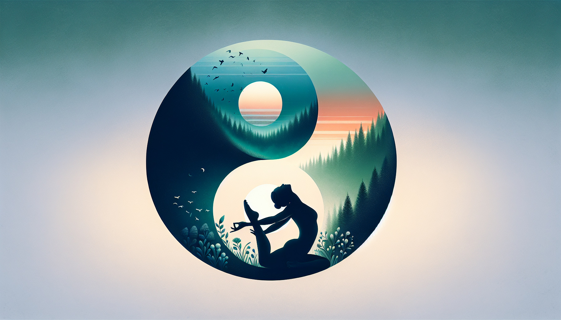 Illustration depicting the balance between yin and yang energies in Yin Yoga
