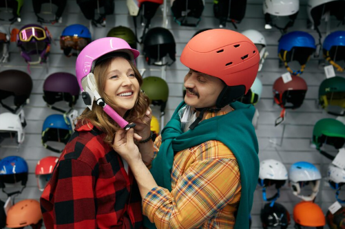 trying different helmets