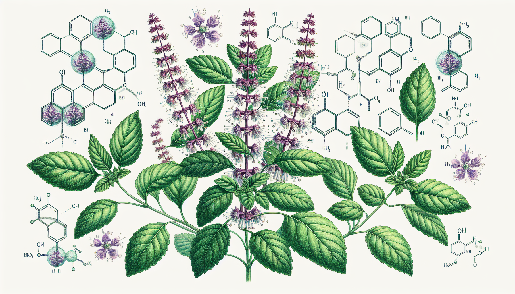 Illustration depicting the chemical composition of holy basil varieties