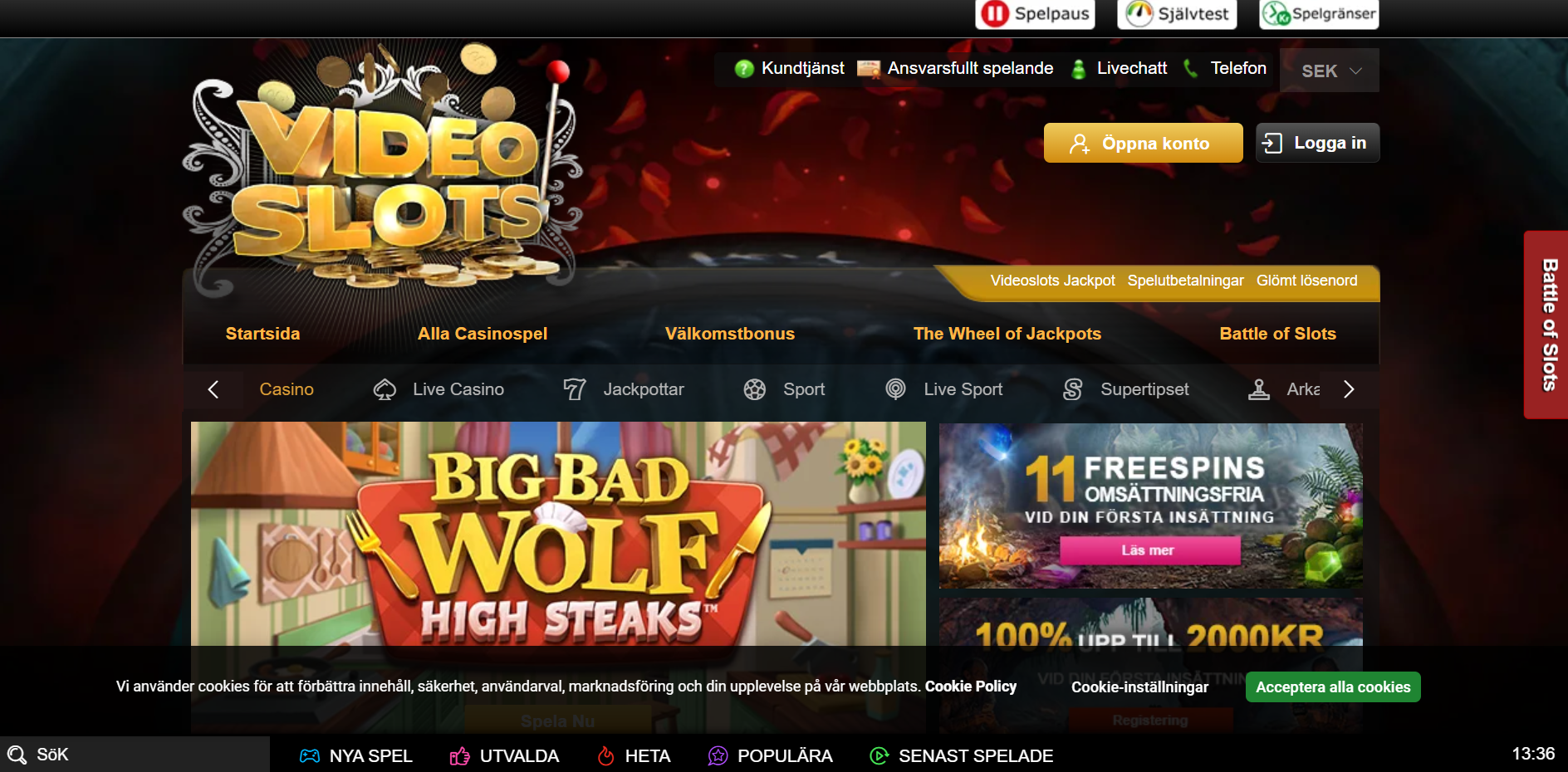 Videoslots onlinecasino startsida: