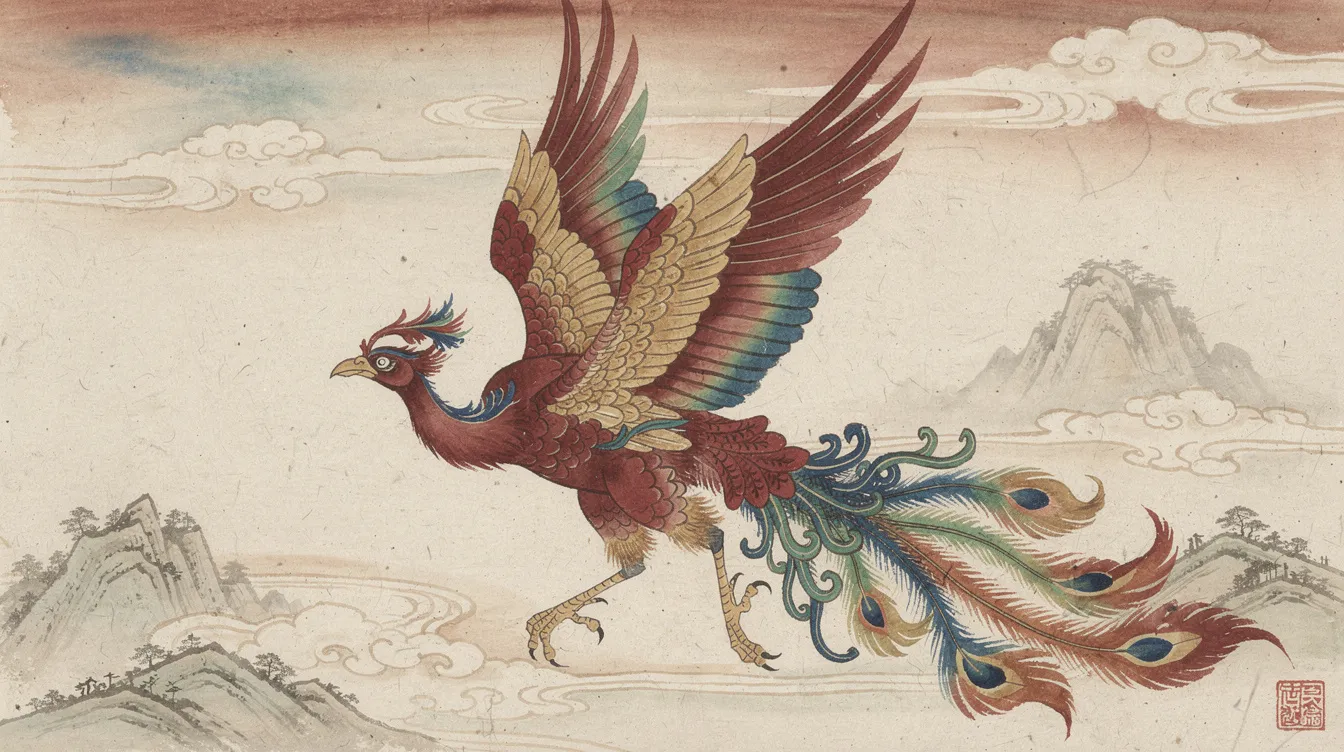 The image features a vibrant artwork of a phoenix bird in traditional East Asian style, showcasing rich colors and intricate details that symbolize rebirth and resilience. This majestic creature embodies the themes of growth and unwavering commitment, reminiscent of the legendary journey of the phoenix.