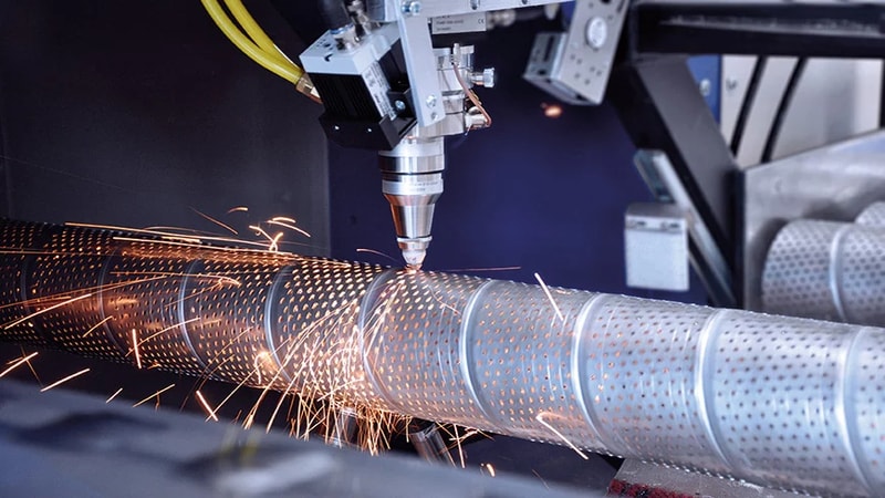 Tube being cut at specific measurements ensuring high accuracy
