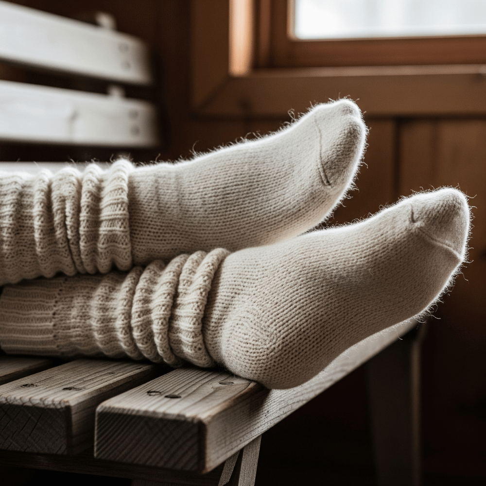 Resting feet with cozy socks made with Alpaca Wool