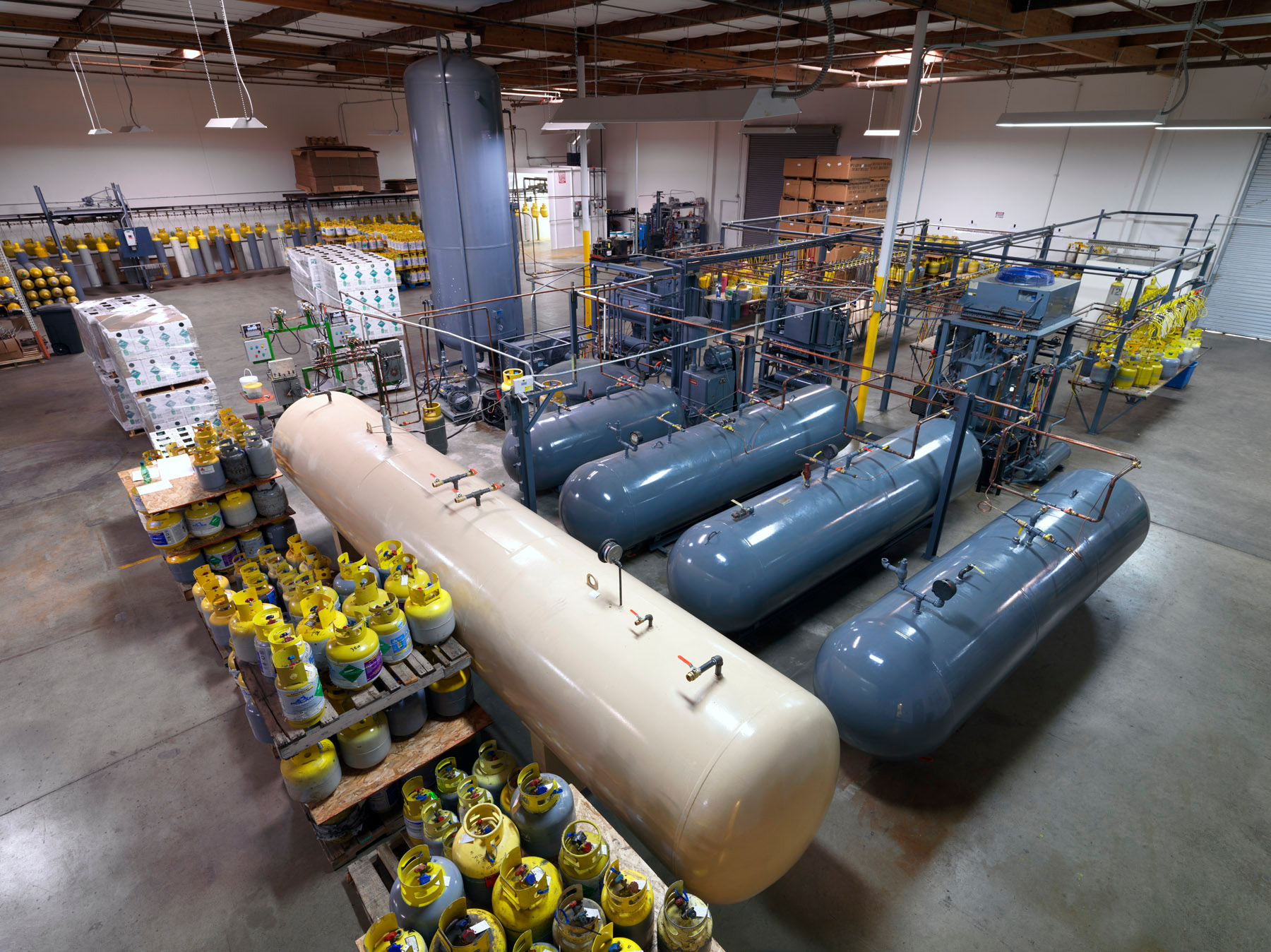 An industrial room with refrigerant systems