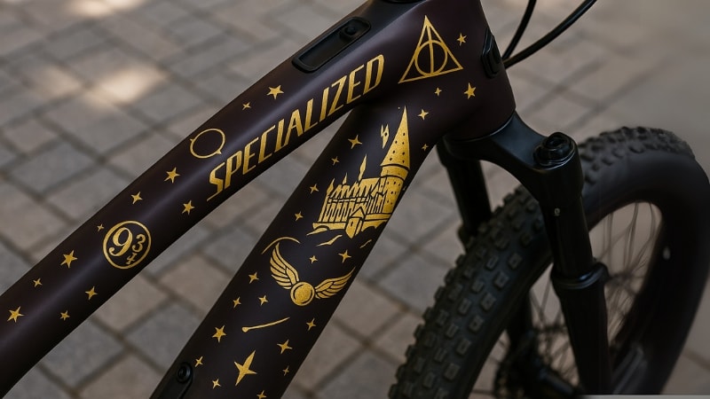 bicycle wrapped in harry potter themed vinyl wrap