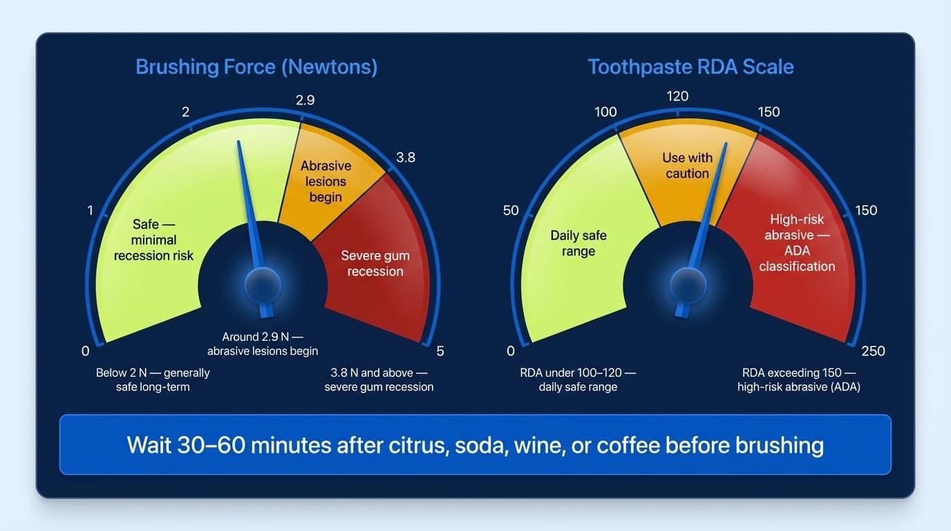 How Brush Type, Force, and Toothpaste Together Affect Enamel