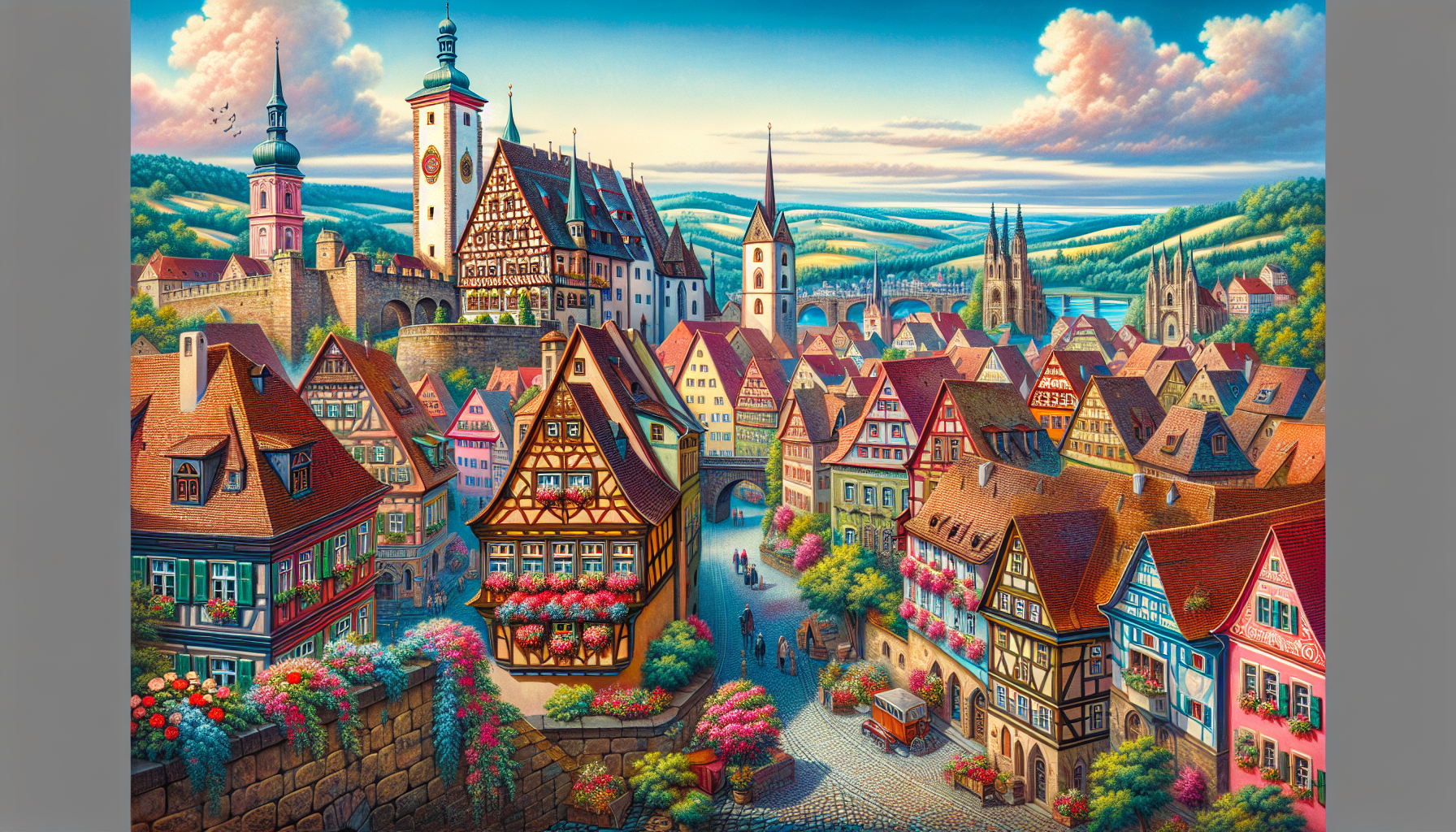 An illustration of Rothenburg ob der Tauber showcasing its picturesque medieval architecture.