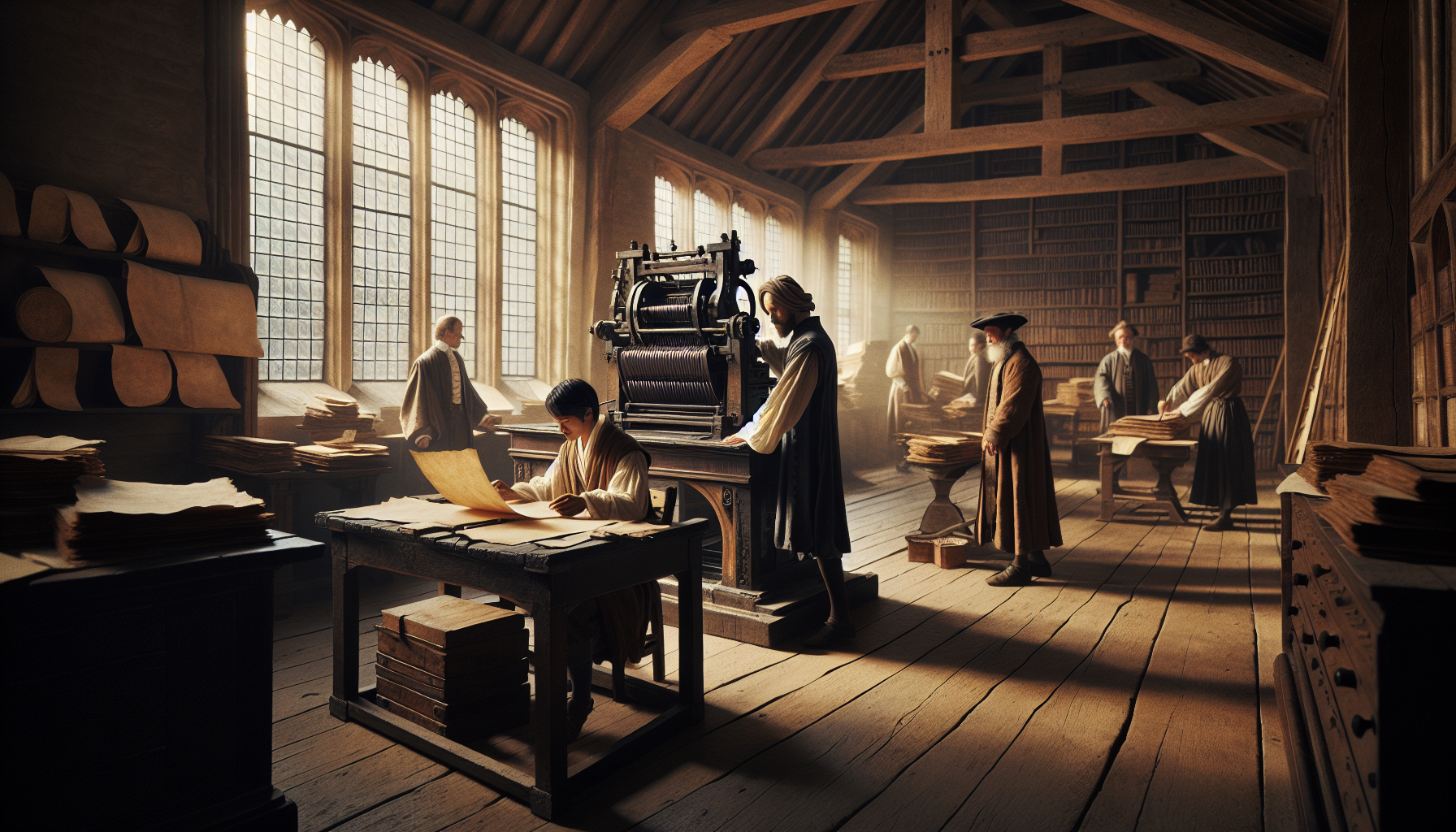 Illustration of early days of printing