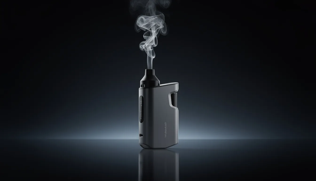 Ein Bild, das die Dampfqualität des Wolkenkraft Äris zeigt, mit klarem Dampf, der aus dem Mundstück aufsteigt.