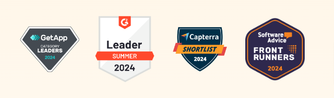 example of certifications and awards: GetApp, G2 Crowd, Capterra, Software Advice.