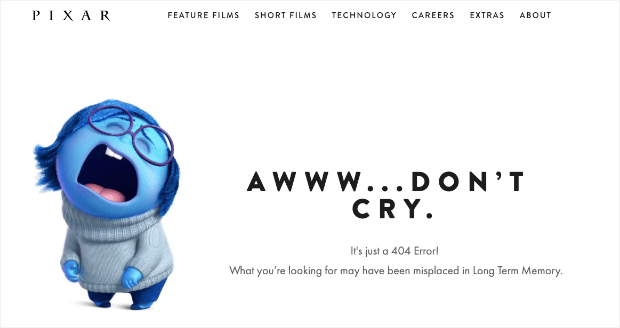 Screenshot of Pixar's 404 error page