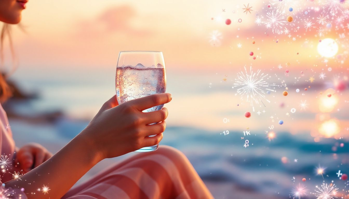 A person enjoying a glass of sparkling water with natural flavors.