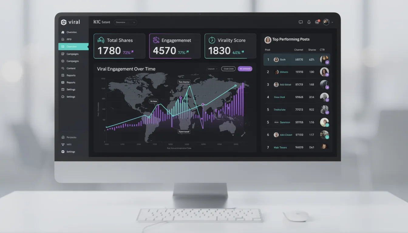 The image depicts a content marketing analytics dashboard showcasing various viral performance metrics, including graphs and charts that illustrate social media engagement, user-generated content, and conversion rates. This dashboard serves as a crucial tool for digital marketers and small business owners to optimize their content marketing strategy and track the success of their marketing efforts across different social media platforms.