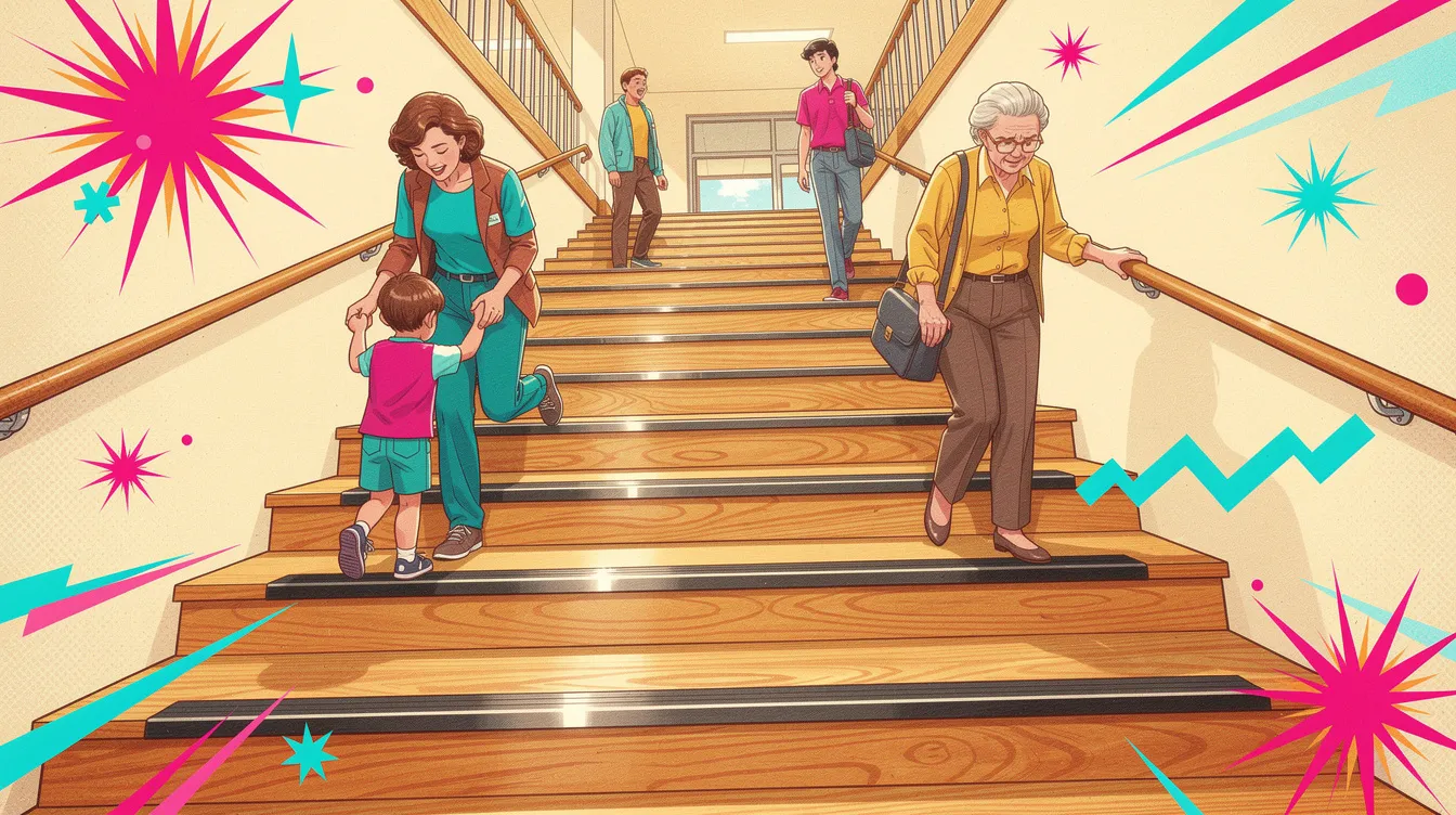 Anti-slip stair treads installed on wooden stairs to enhance safety.