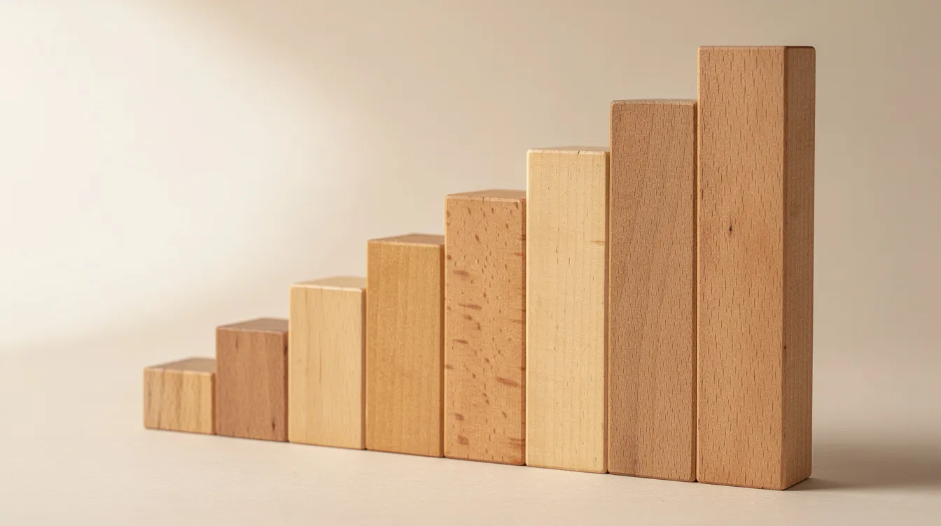 The image features a set of colorful wooden building blocks stacked in ascending order against a light background, symbolizing growth and stability. This arrangement can represent the structured approach real estate investors take when evaluating potential investment properties and their cash flow, similar to analyzing dscr loans and their pros and cons.