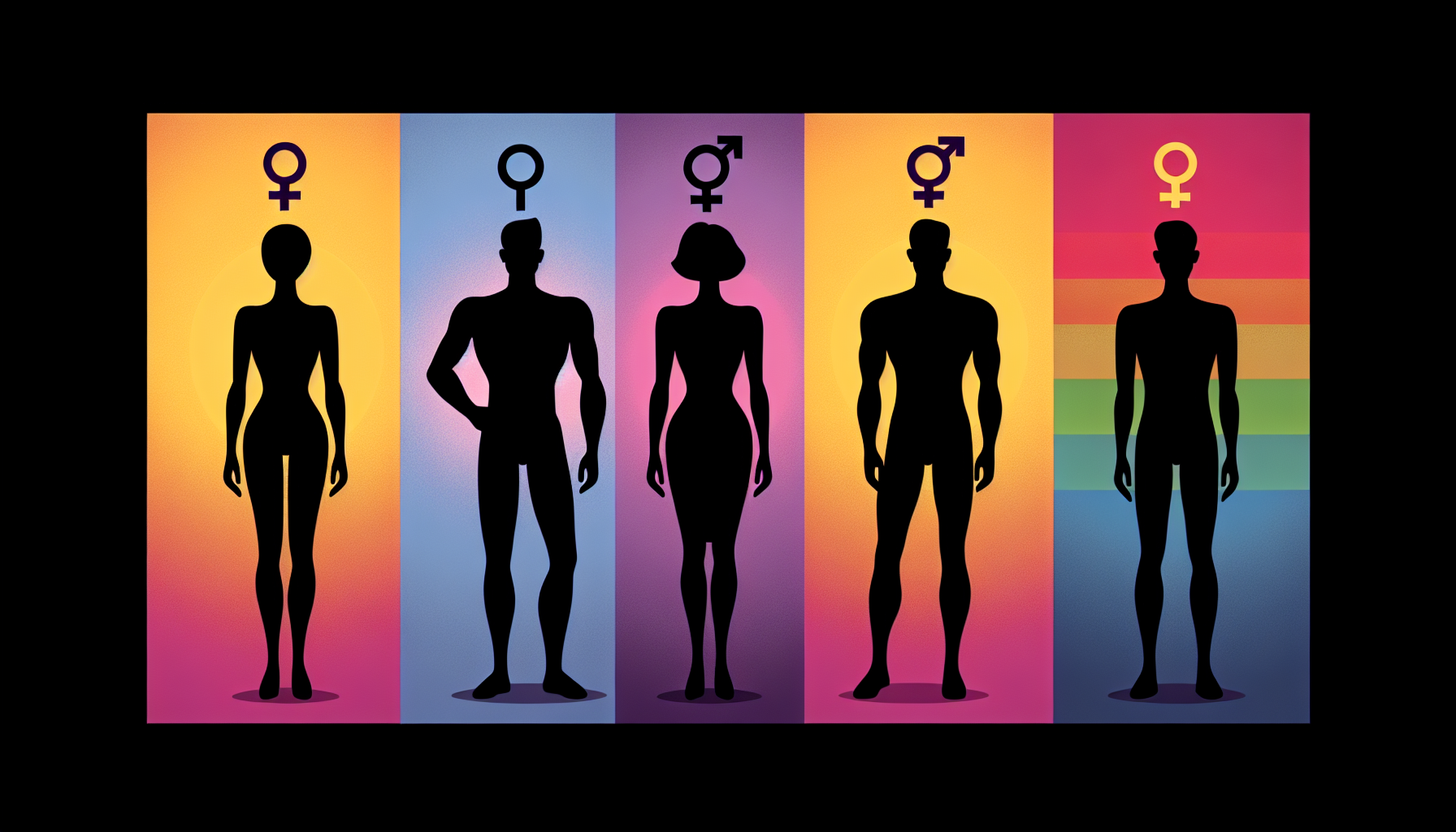 Four gender categories represented by diverse silhouettes with different gender expressions