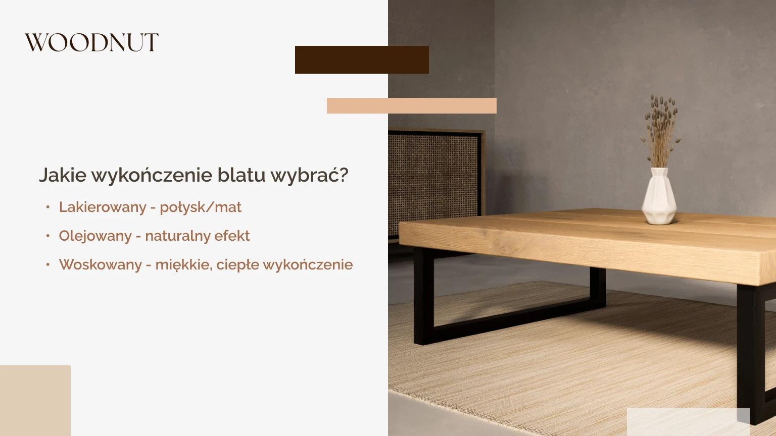 Stół drewniany z metalowymi nogami - Jakie wykończenie blatu wybrać?