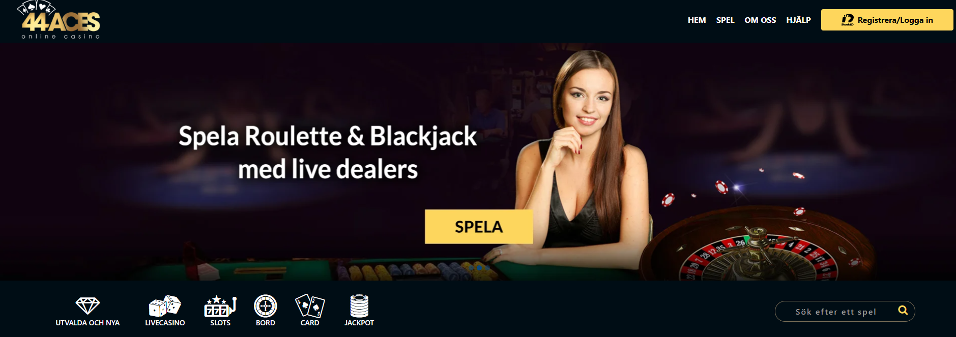 44aces casino startsida med live casino