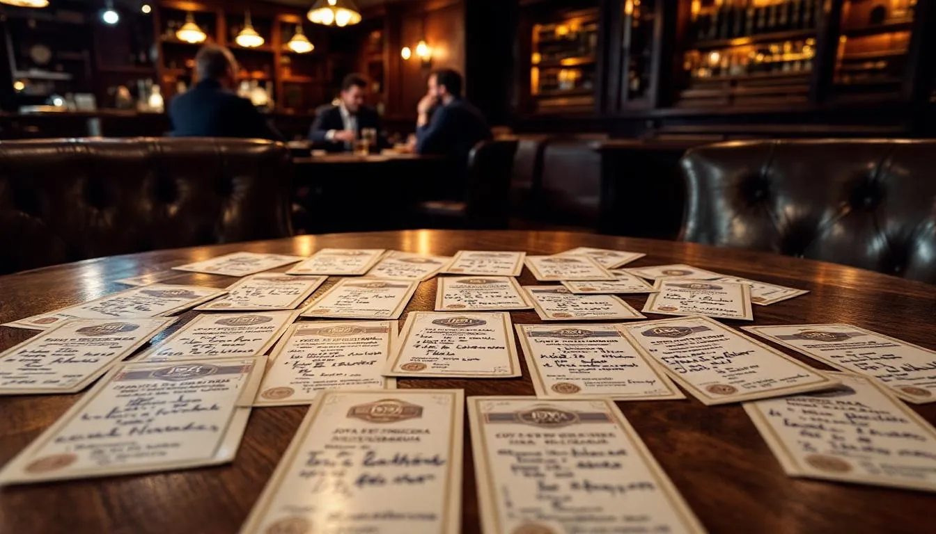 A collection of rating cards for various cigars, including Joya de Nicaragua.