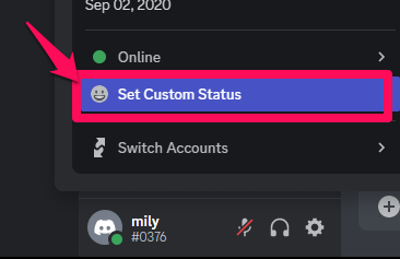 Image showing how to set up a custom status on Discord
