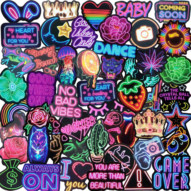 Minoly Neon Stickers Pack (50 Pieces)
