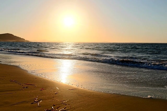 sunset, beach, sea