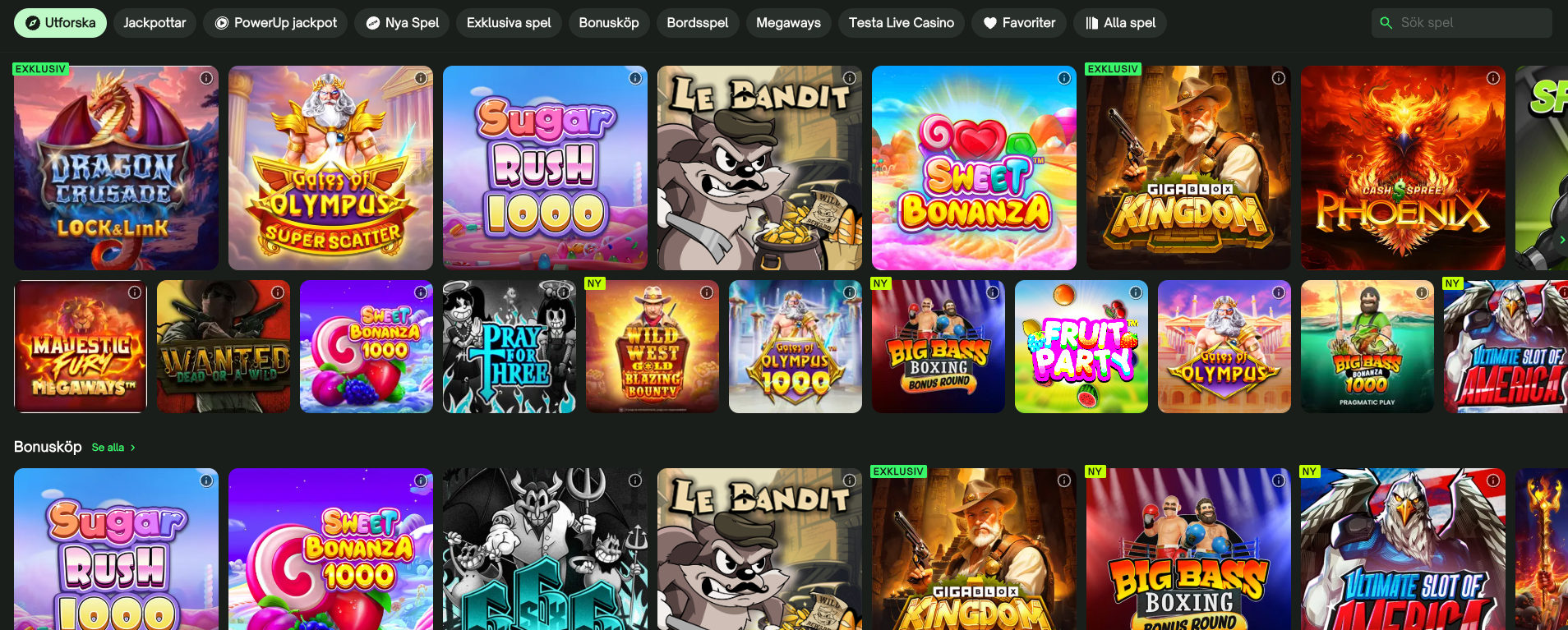 comeon casino utbud
