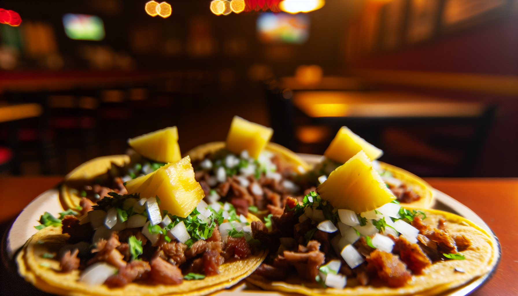 Tacos al pastor with traditional garnishes at No Name Taco Bar in Fort Lauderdale