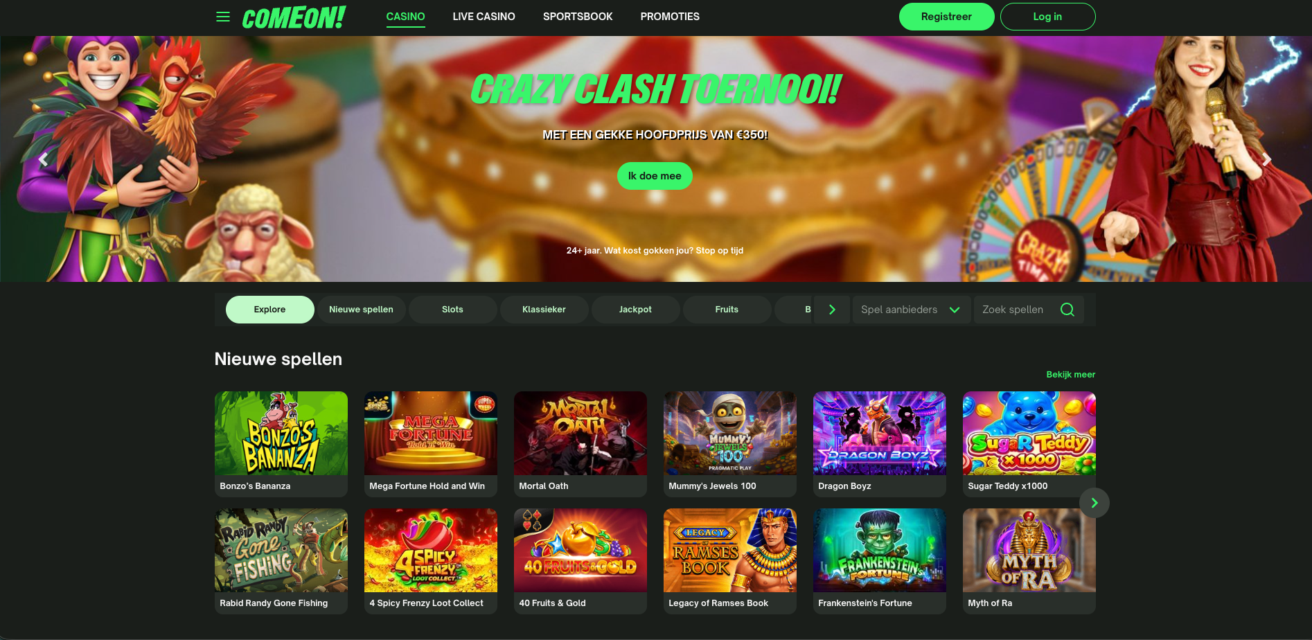 ComeOn! als legaal online casino Nederland met Nederlandse vergunning van de Nederlandse Kansspelautoriteit, groot casino aanbod met online slots, progressieve jackpot en live casino spellen met Nederlandse dealers, eerlijke online casinospellen via random number generator, verantwoord spelen volgens de Wet kansspelen en bescherming tegen illegale casino’s en illegale goksites op de Nederlandse markt