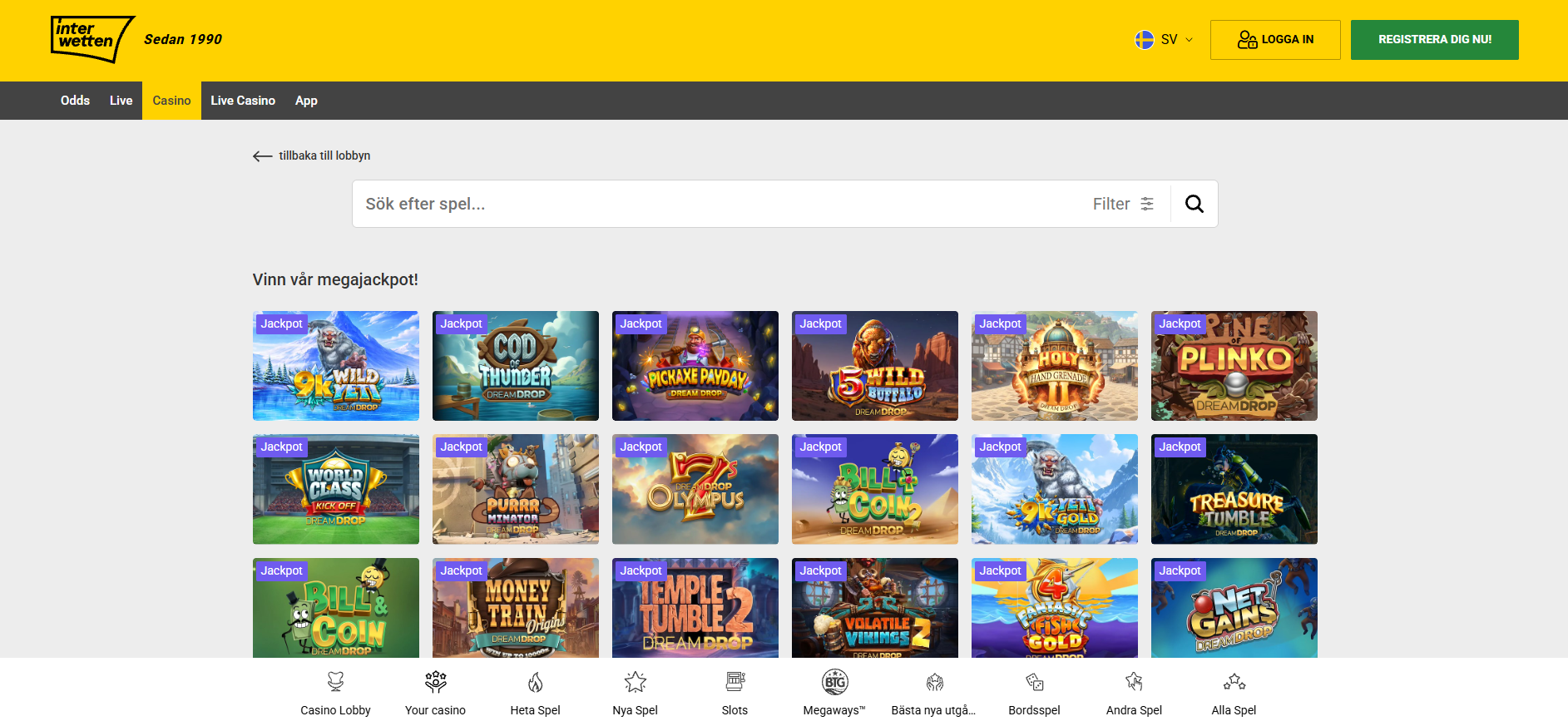 Jackpottspel hos Interwetten med ett urval av Dream Drop-spel.