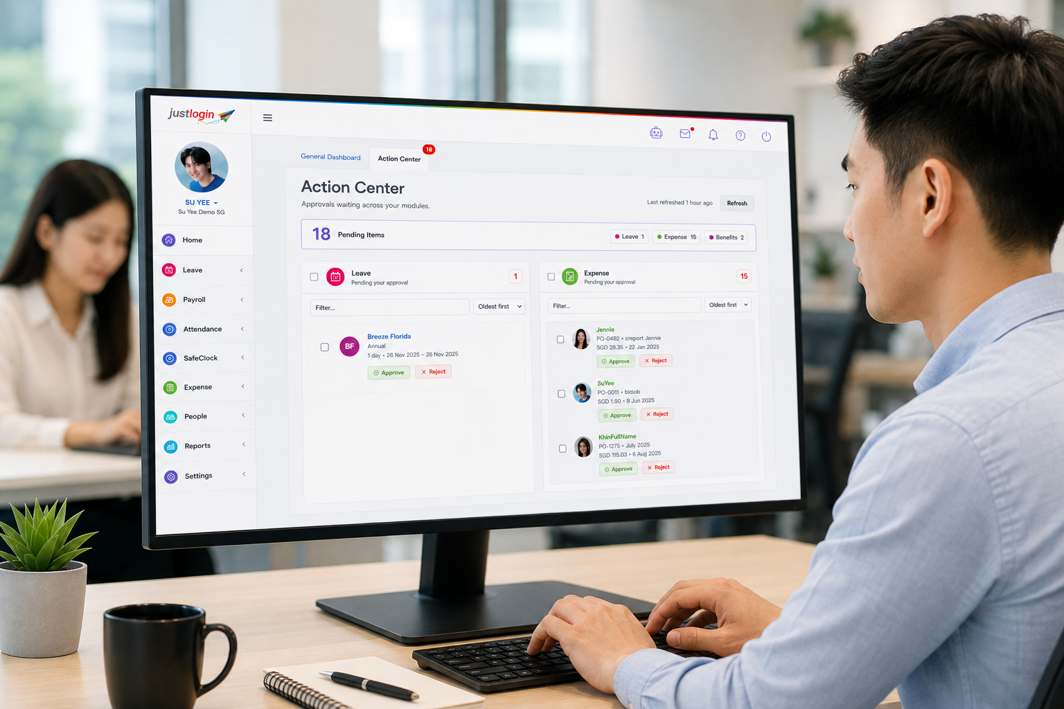 An HR dashboard Singapore solution helps manage pending approvals, approval requests, and approval tasks in one dashboard, making the approval process faster while improving workflow management across every department.