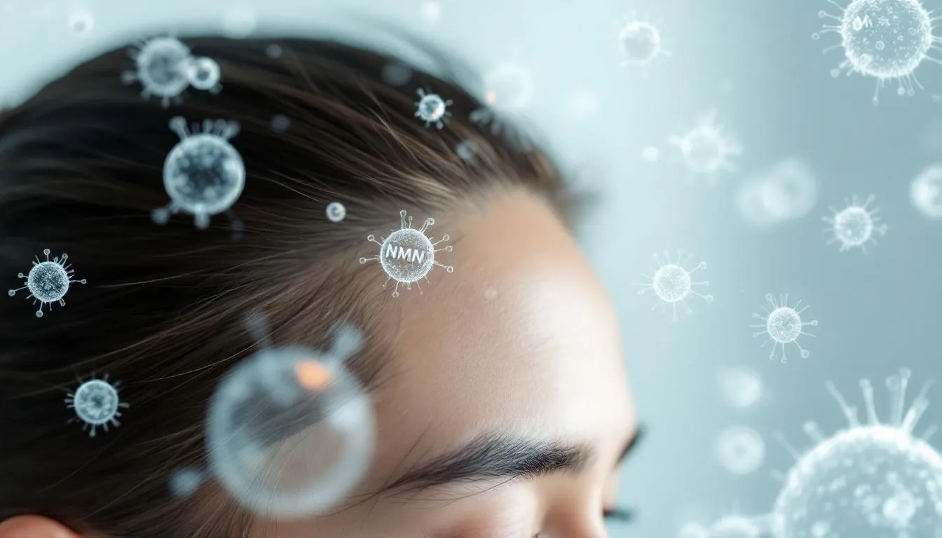 A graphic representation of NMN combating hair loss.