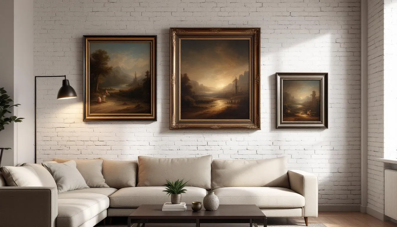 The image showcases a modern interior space beautifully incorporating vintage art elements, featuring bold colors and geometric patterns that evoke nostalgia. This retro revival blends timeless appeal with contemporary design, creating a harmonious atmosphere that pays homage to past decades while embracing modern aesthetics.