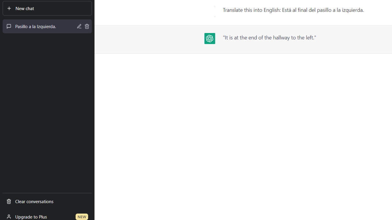 Screenshot of ChatGPT translating a Spanish sentence into English.