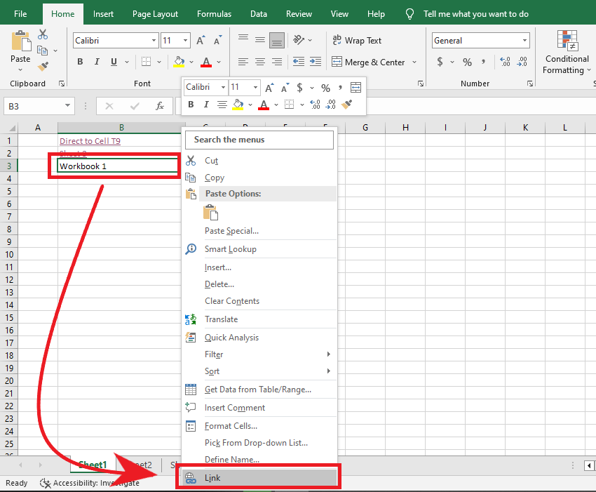 Insert hyperlink in the Excel sheet.