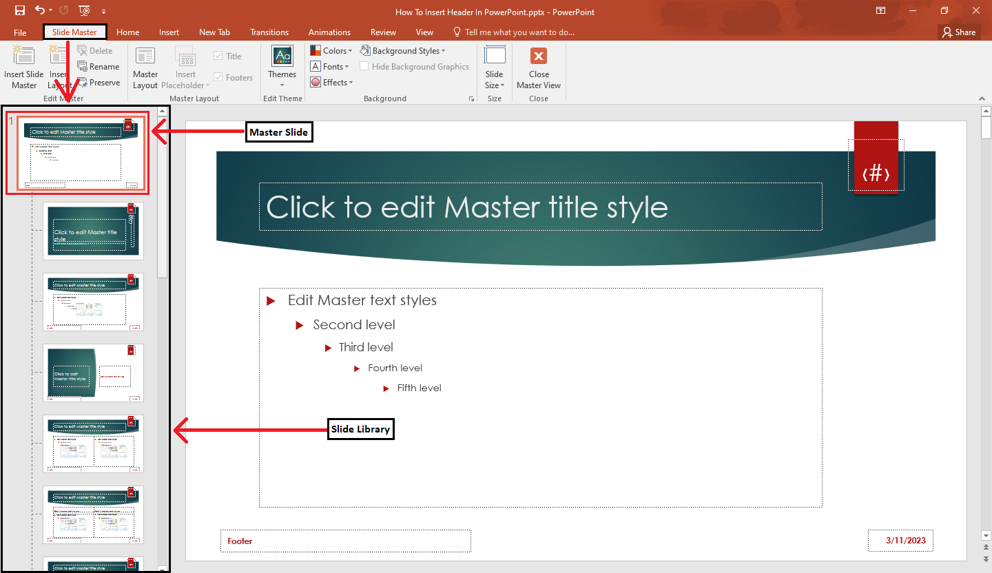 In the Slide Master tab, select the "Master Slide"