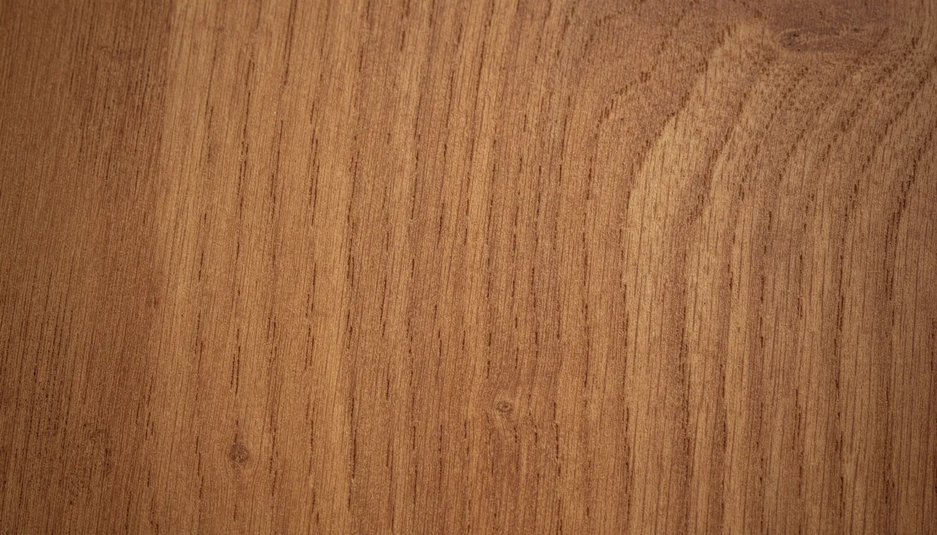 Close-up van een eiken houtstructuur met zichtbare nerven en warme bruintinten, wat de authentieke en landelijke uitstraling van een nieuwe landelijke eettafel benadrukt. Dit natuurlijke materiaal voegt karakter en gezelligheid toe aan elke eetkamer, perfect voor het dagelijks leven met vrienden en familie.