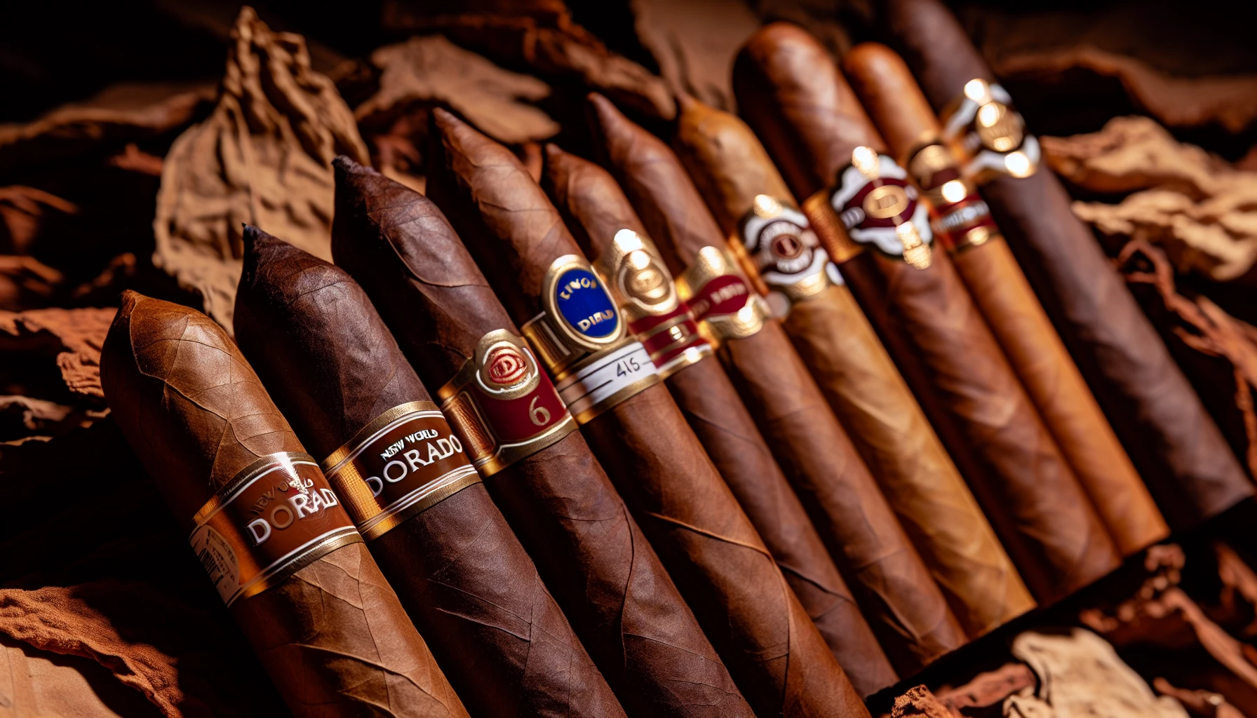 A variety of New World Dorado cigars in different sizes