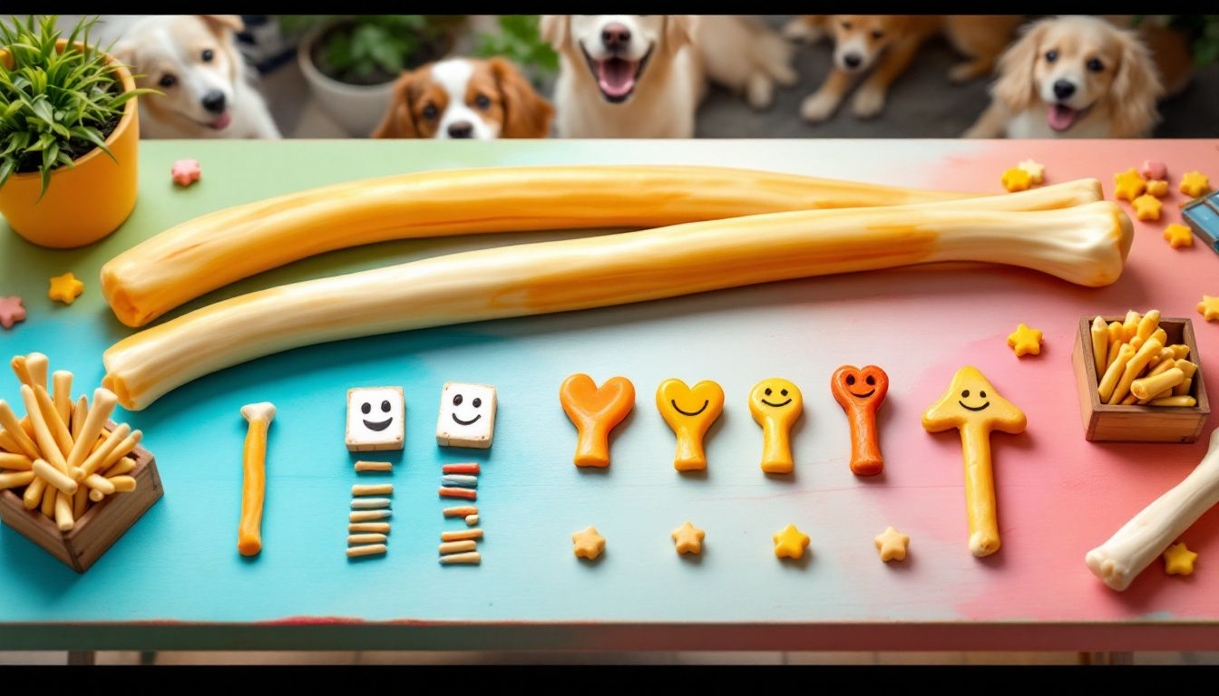 Different sizes and shapes of bully sticks arranged on a table.