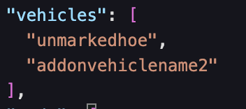 An image of the addons.json file containing the vehicles config options.