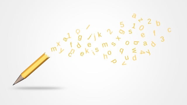 A pencil surrounded by letters, representing learning creative writing.