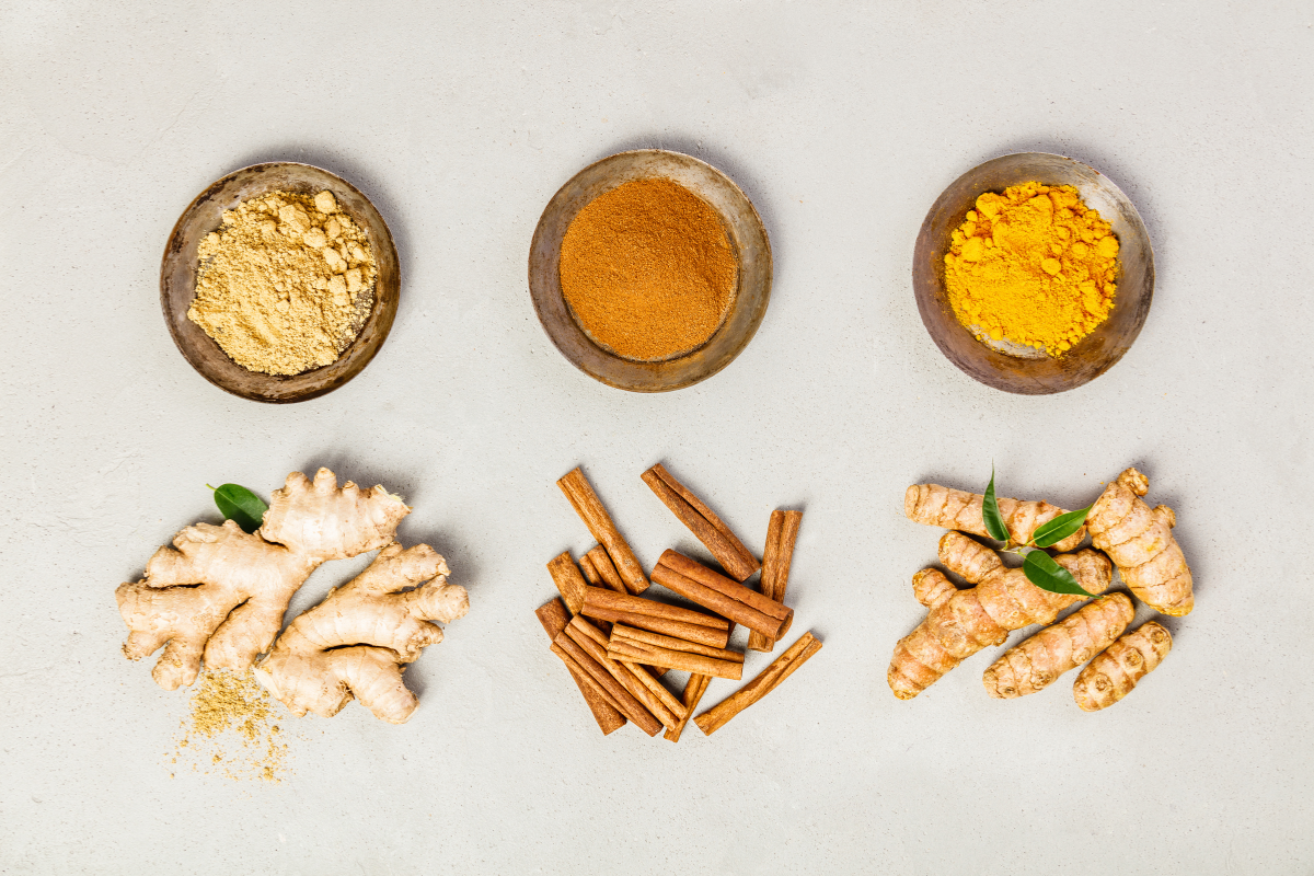 cinnamon, giner, and turmeric