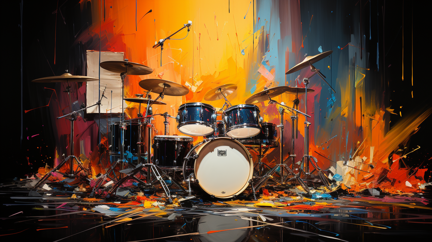 a colorful painting of a drum set